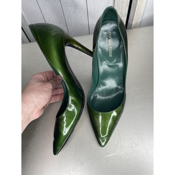 Sergio Rossi Green Patent Leather Point Toe Slip On Stiletto Pumps Size 38 - Picture 2 of 8